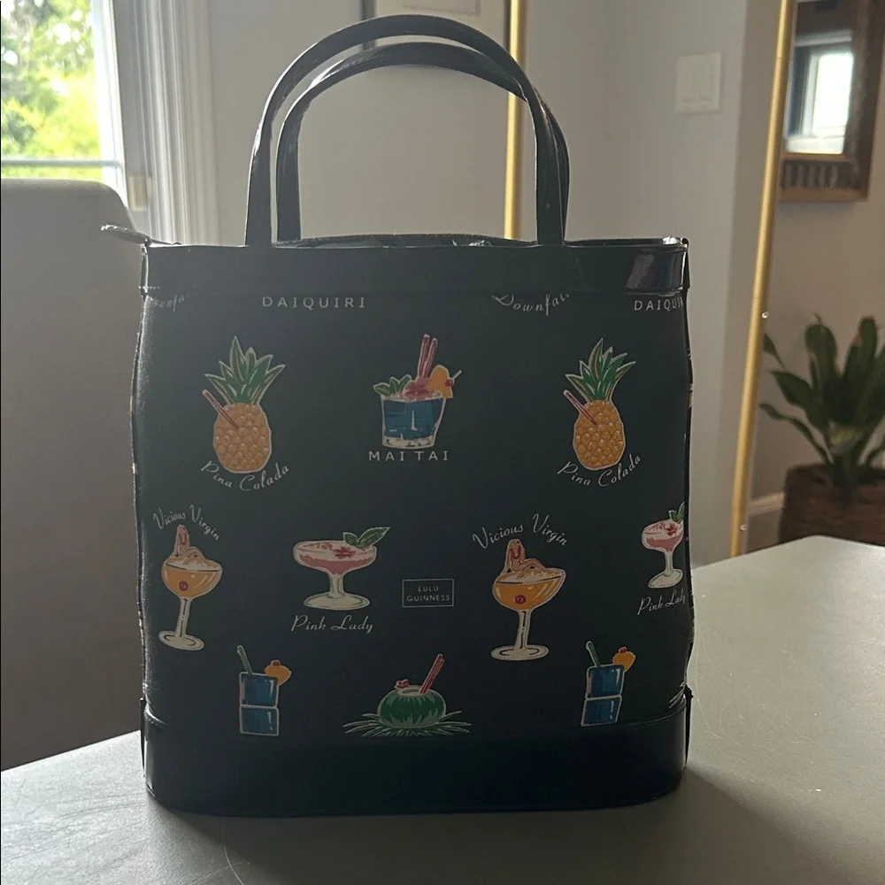 Lulu Guinness Black Cocktail & Pineapple Print Tote